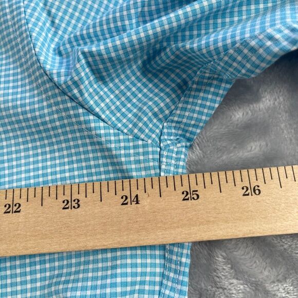 Jos A Bank Shirt Men Large Turquoise Gingham Check Cotton Travelers Button Front - Picture 8 of 16